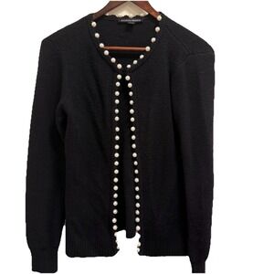 Boston Proper Pearl Trim Cardigan Black Sz S